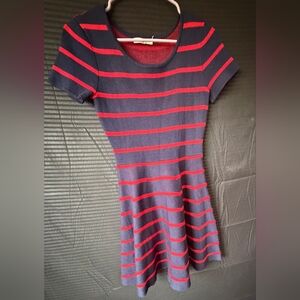 Copper Key Navy & Red Striped Short Sleeve Knit Dress Sz S